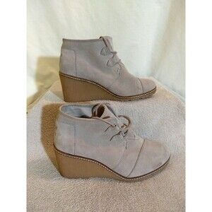 Tom's Women's Suede Wedge Lace Up Ankle Booties Gray Taupe Size W 9 Edgy